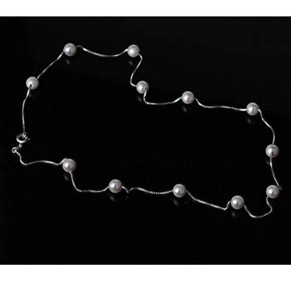 NEW Silver Simple 6mm Pearl Necklace - Picture 3 of 3